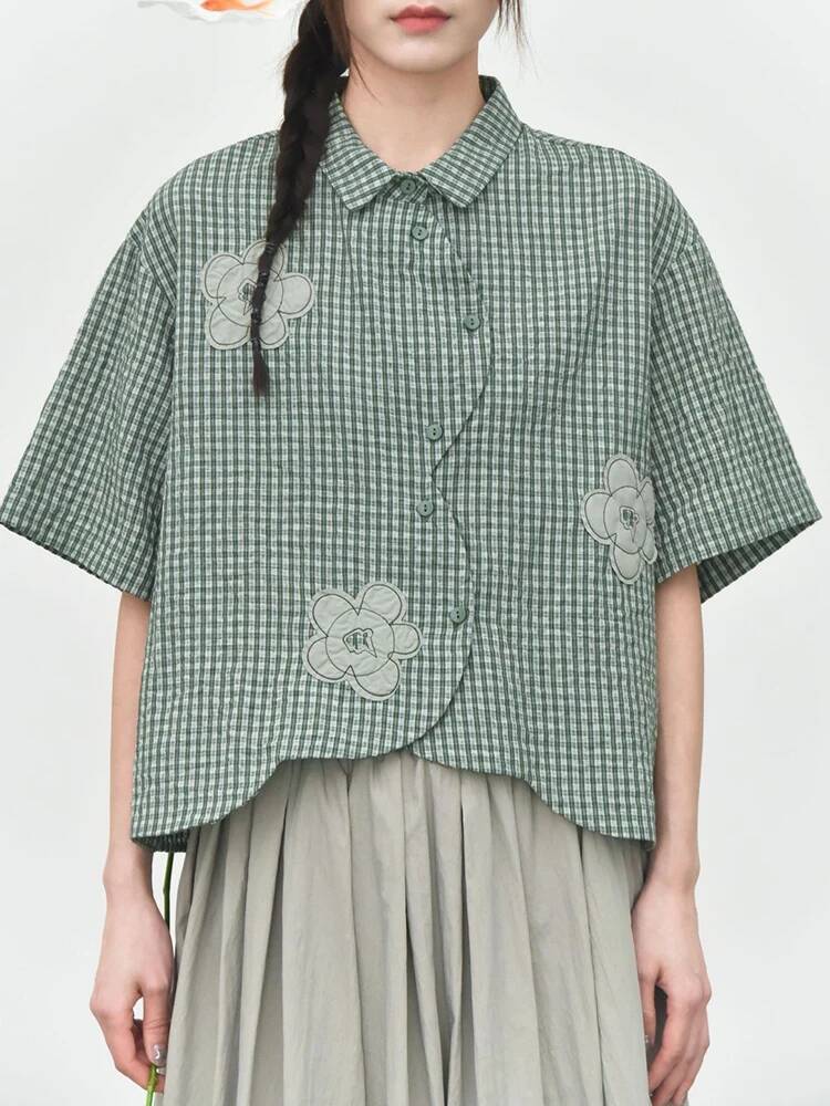 Green Plaid Women Flower Patch - Leatherwork Flowers review and price