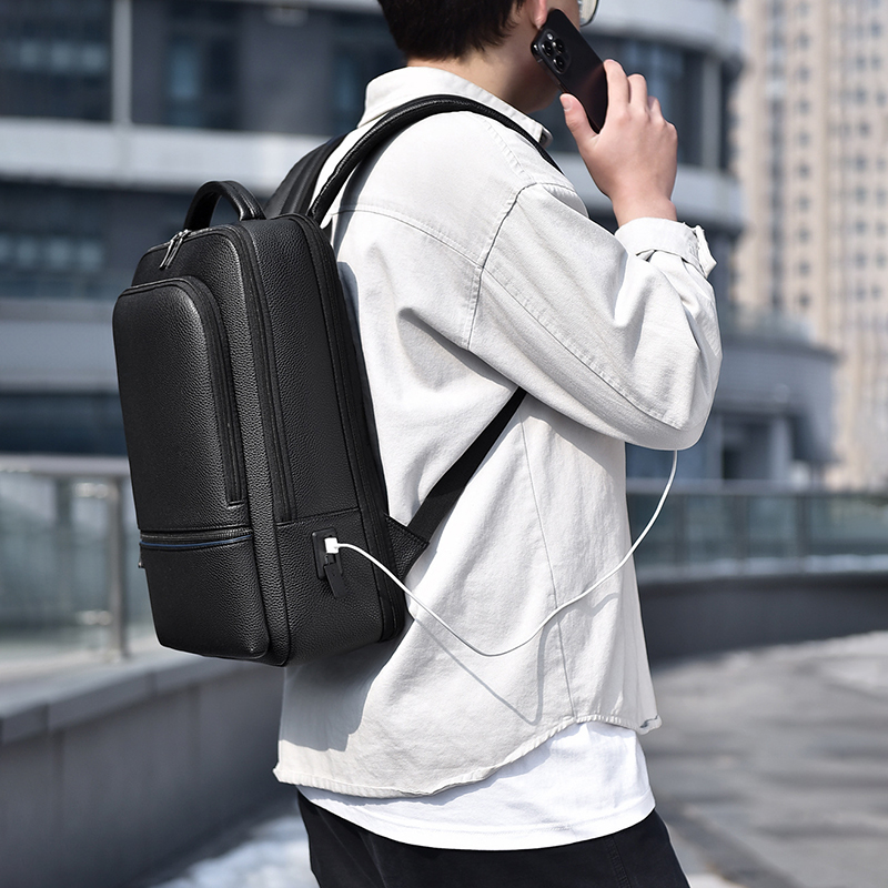 PU Leather Men's Backpack USB  - Leatherwork Bag review and price