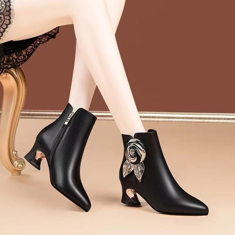 Autumn Winter Booties Leather  - Leatherwork Flowers review and price