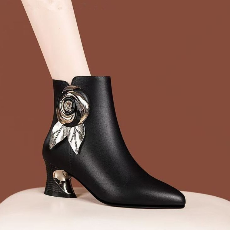 Autumn Winter Booties Leather  - Leatherwork Flowers review and price